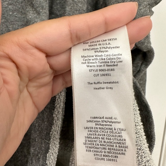 Current/Elliott The Ruffle Sweatshirt Womens Heather Gray Terry Pullover 1 Small - Picture 6 of 6